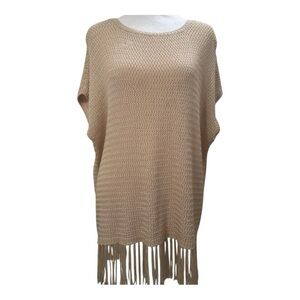 CREMIEUX Crochet Beige Lightweight Long Fringed Tunic One Size